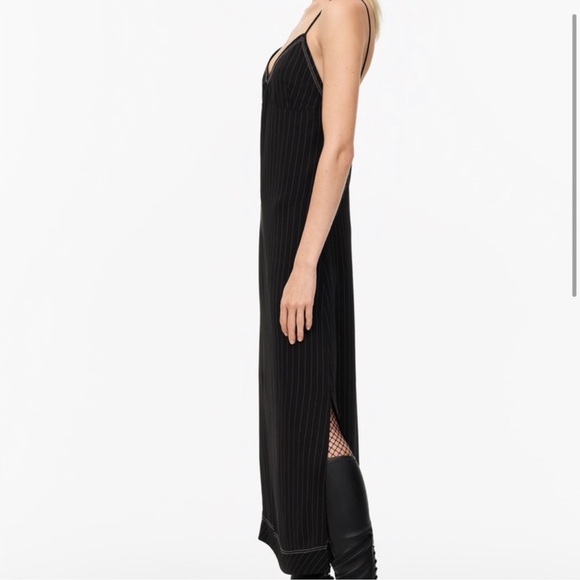 NWT ZARA LIMITED EDITION long pinstripe satin dress with leg slits - Picture 4 of 15